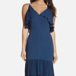 Cooper St Kate Pleated Ruffle Midi Dress – Women’s Size 8 | Navy Blue